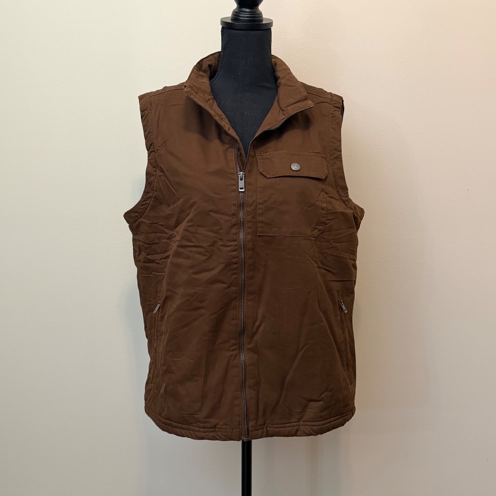 NEW TBY Outdoor Sports Mens M Sherpa Lined Canvas Vest Brown Full Zip Workwear